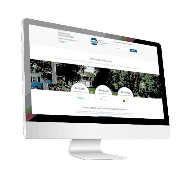 home value appraisal website on monitor screen